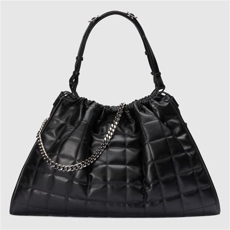 borsa gucci shopper tessuto nera|Borsa shopping Gucci Deco misura media in pelle nera.